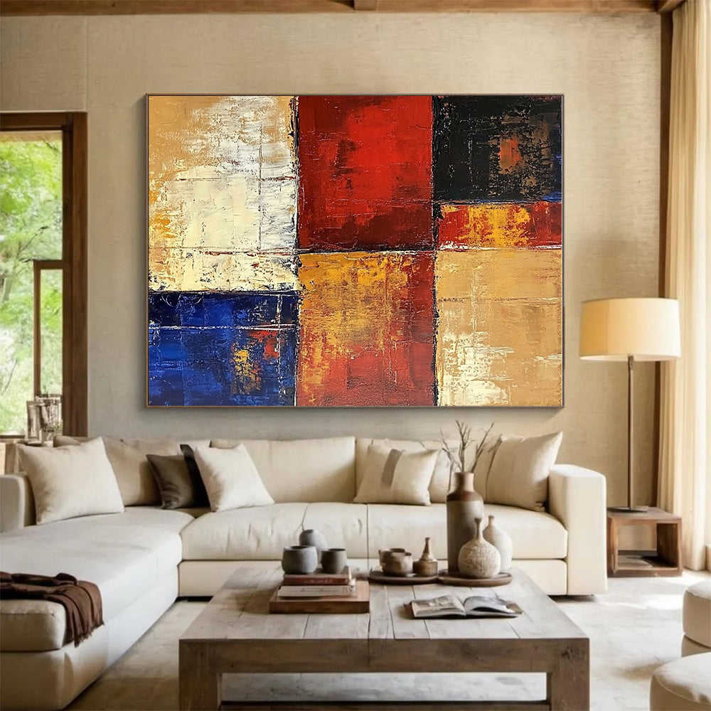 Red Yellow Blue Abstract Painting with Vibrant Retro Energy WINK475