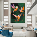 Colorful Hummingbirds Abstract Painting of Lively Vitality GAB0148