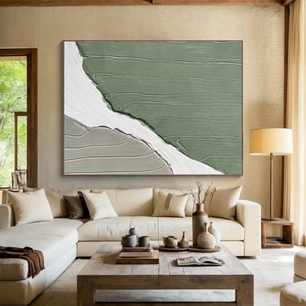 Green - Gray - White Abstract Painting for Contemporary Home Offices YHT396
