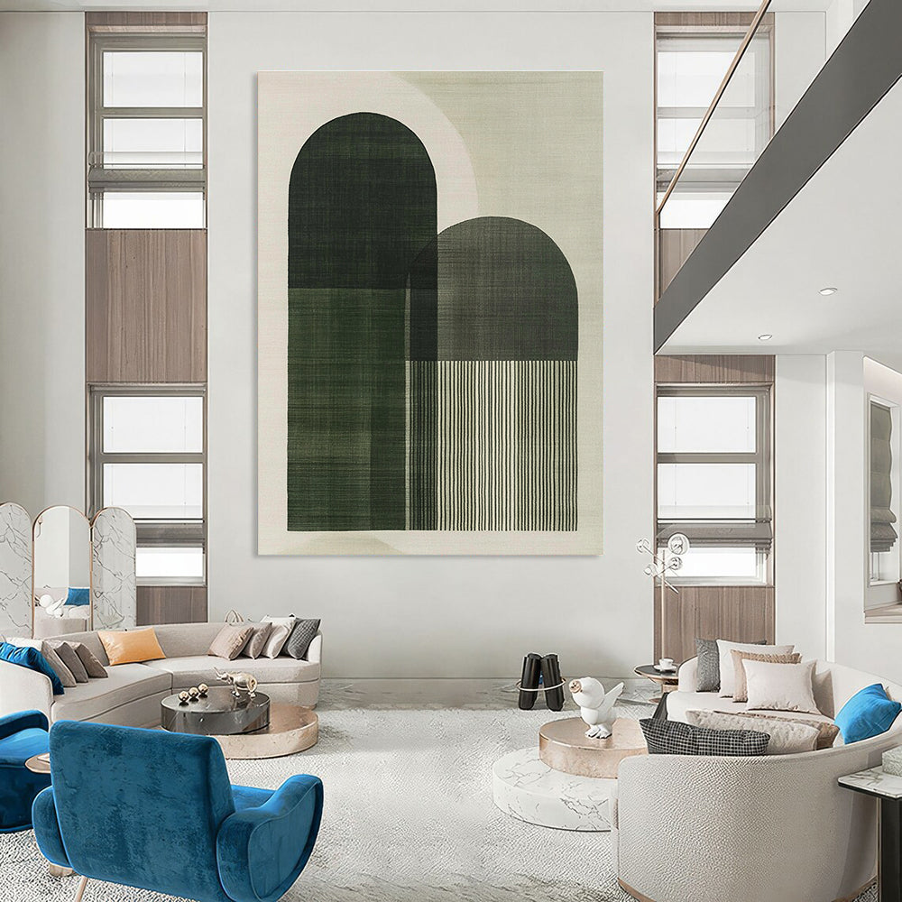 Green Arch Shapes Abstract Painting of Architectural Abstraction GAB0218