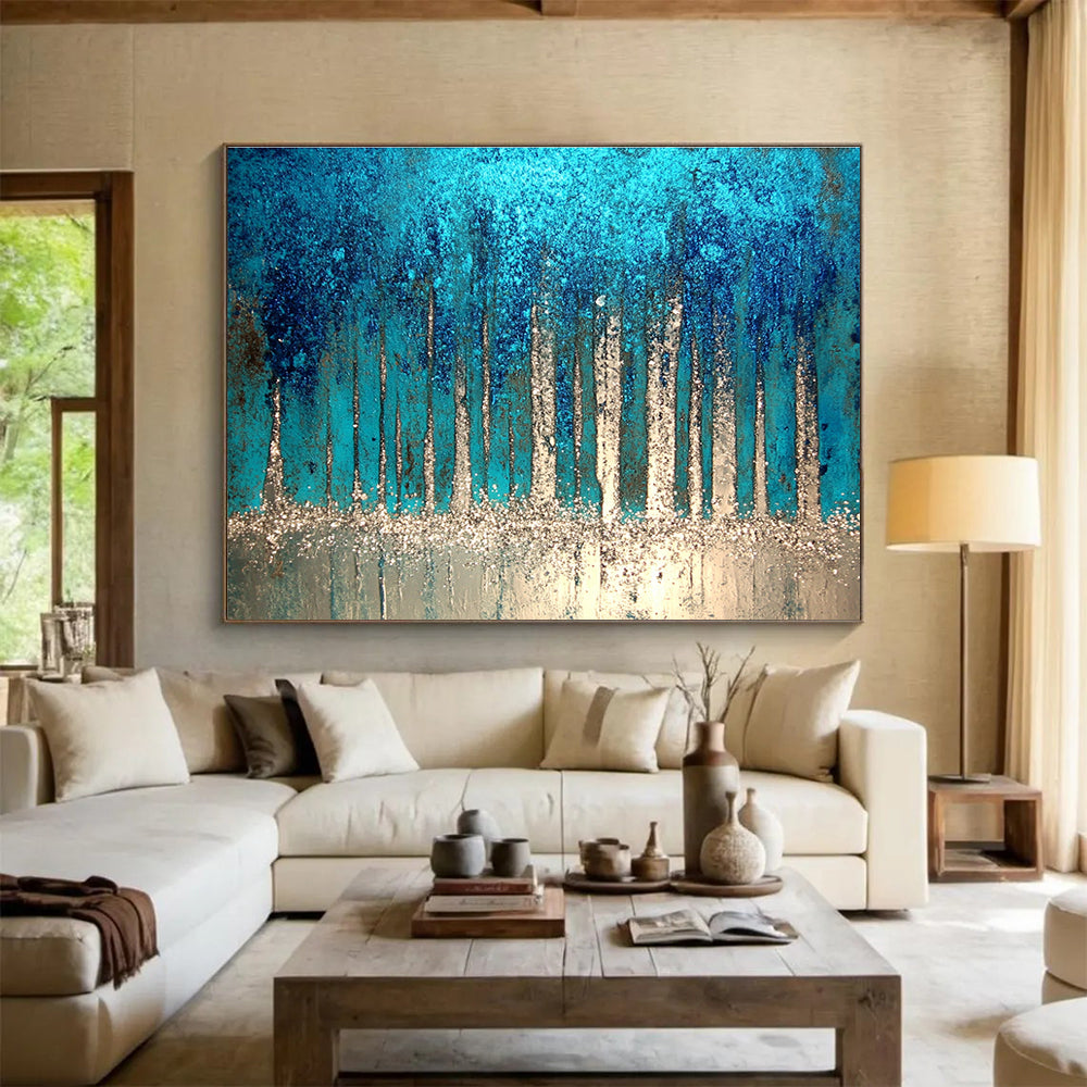 Sparkling Forest Abstract Painting with Enchanting, Textured Trees ABS504