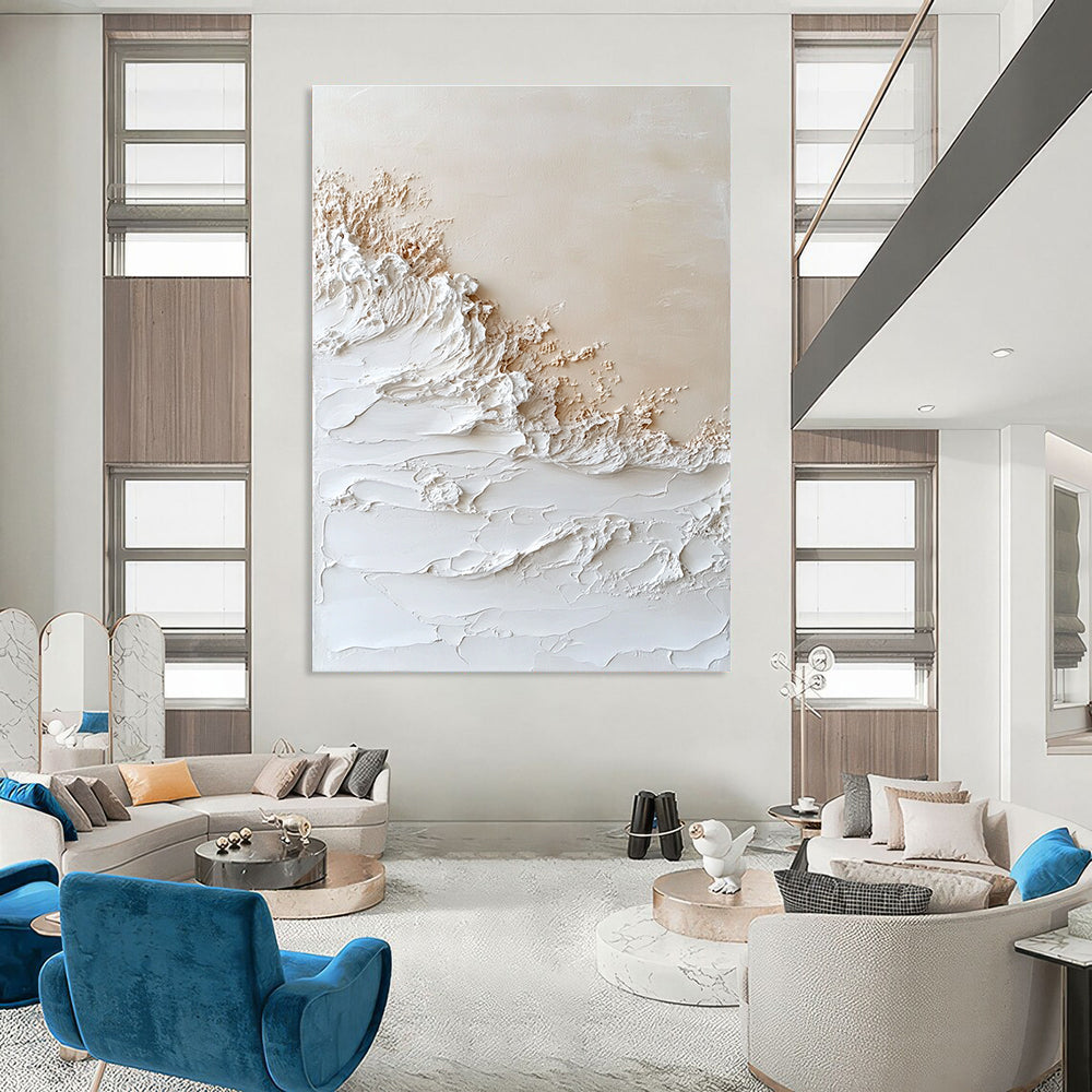 White Textured Waves Coastal Abstract Art GAB0374