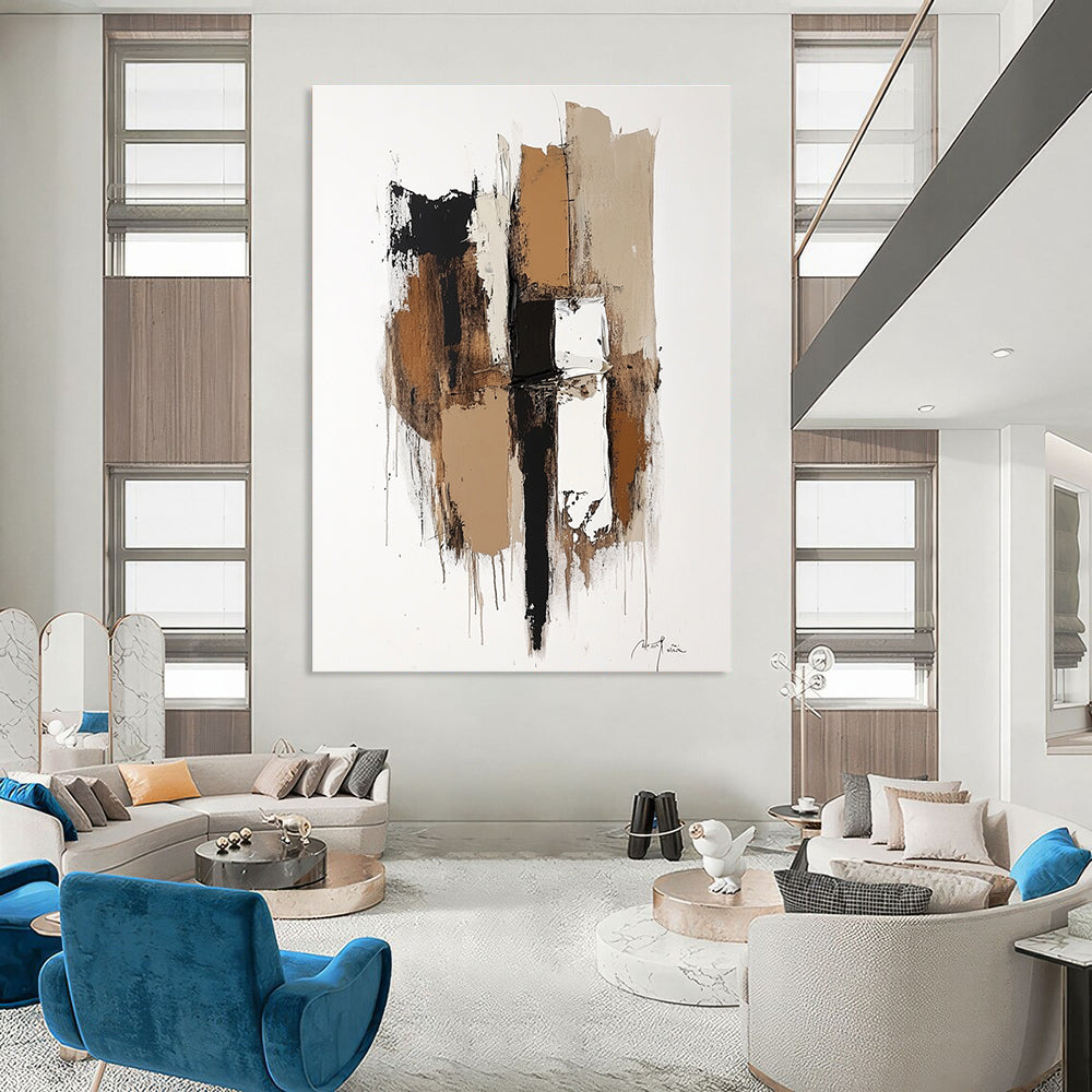 Neutral Abstract Composition Painting for Minimalist Bedrooms GAB1142