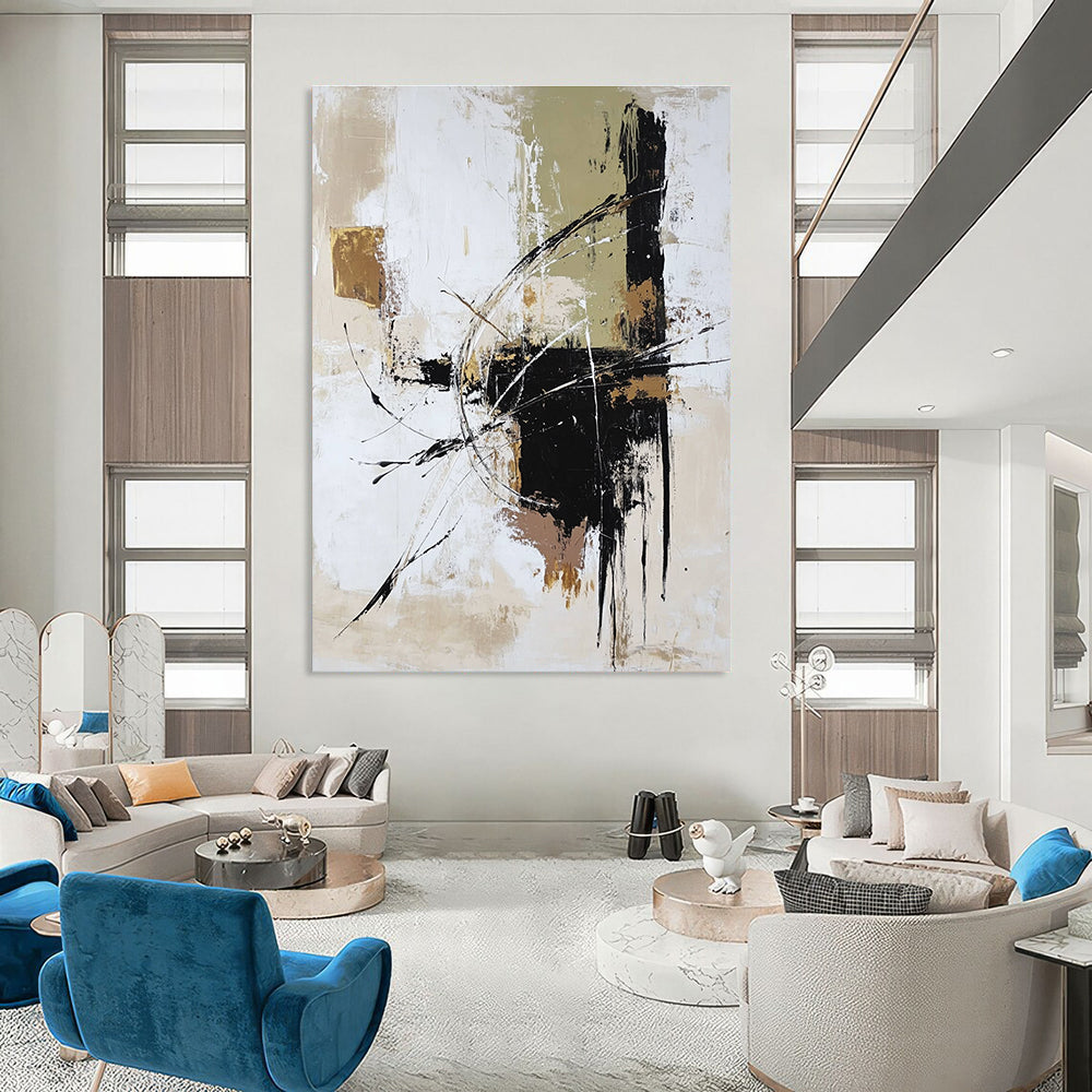 Gold and Black Dynamic - Line Abstract Painting for Luxury Boutiques GAB0887
