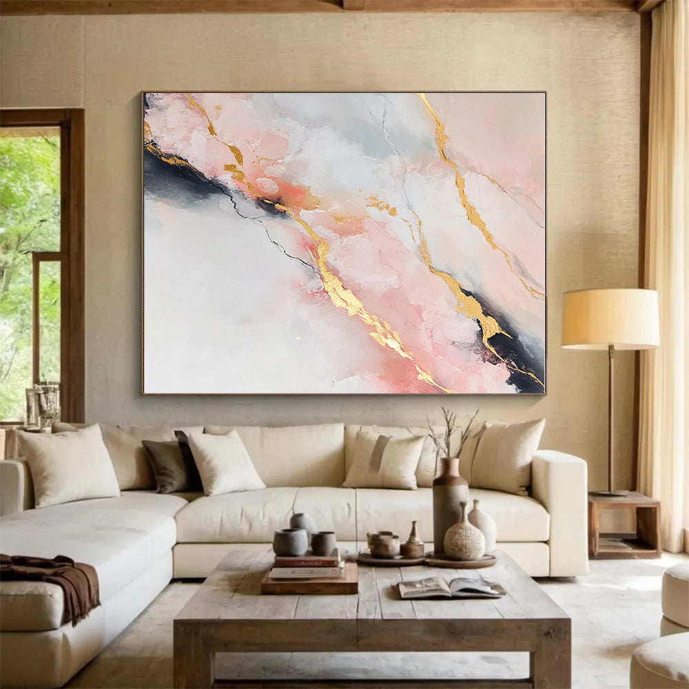 Pink and Gold Marble - like Abstract Painting with Luxurious Flow WINK279
