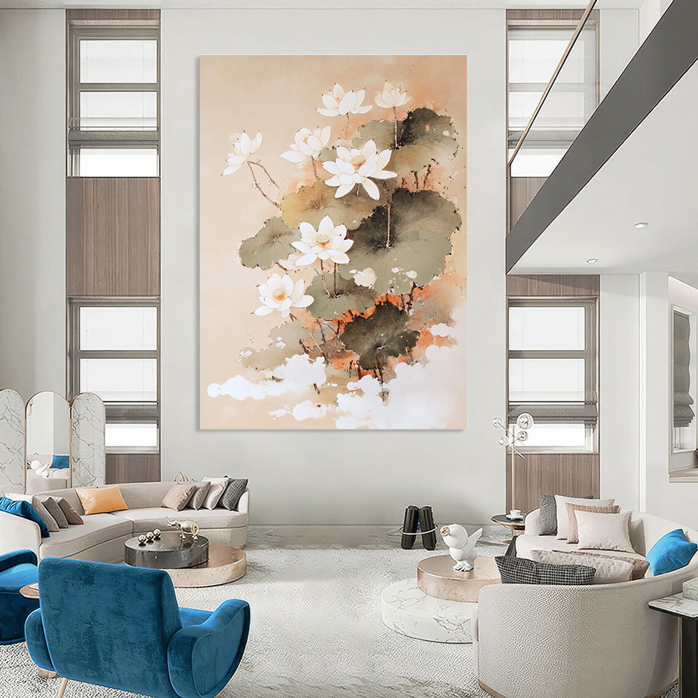Traditional Lotus Flowers Elegant Floral Abstract Painting GAB0271