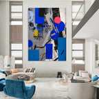 Blue - Gray Geometric Abstract Painting for Modern Office Lobbies HENG110