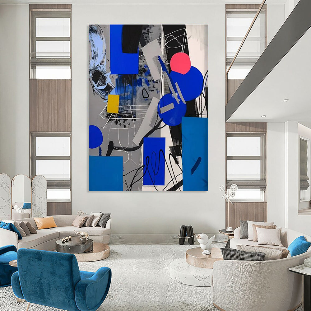 Blue - Gray Geometric Abstract Painting for Modern Office Lobbies HENG110