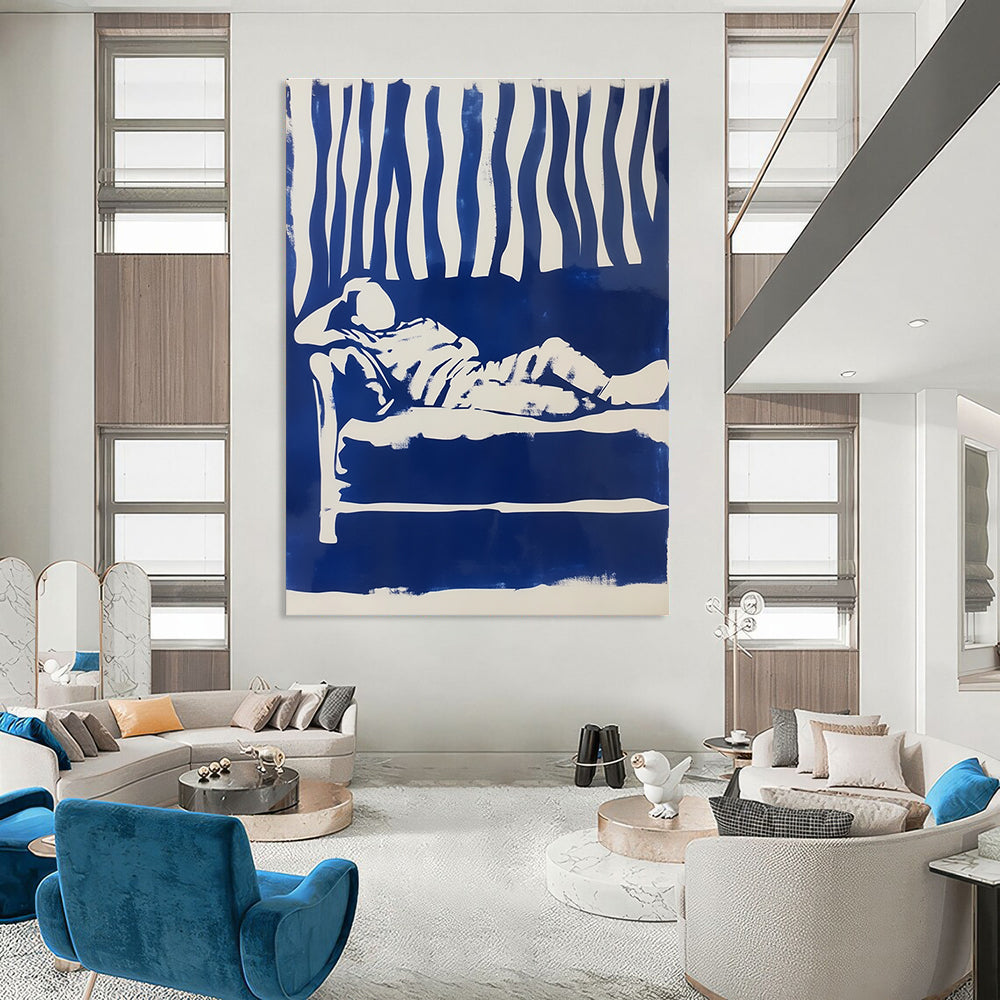 Blue and White Figure Minimalist Abstract Painting GAB0369