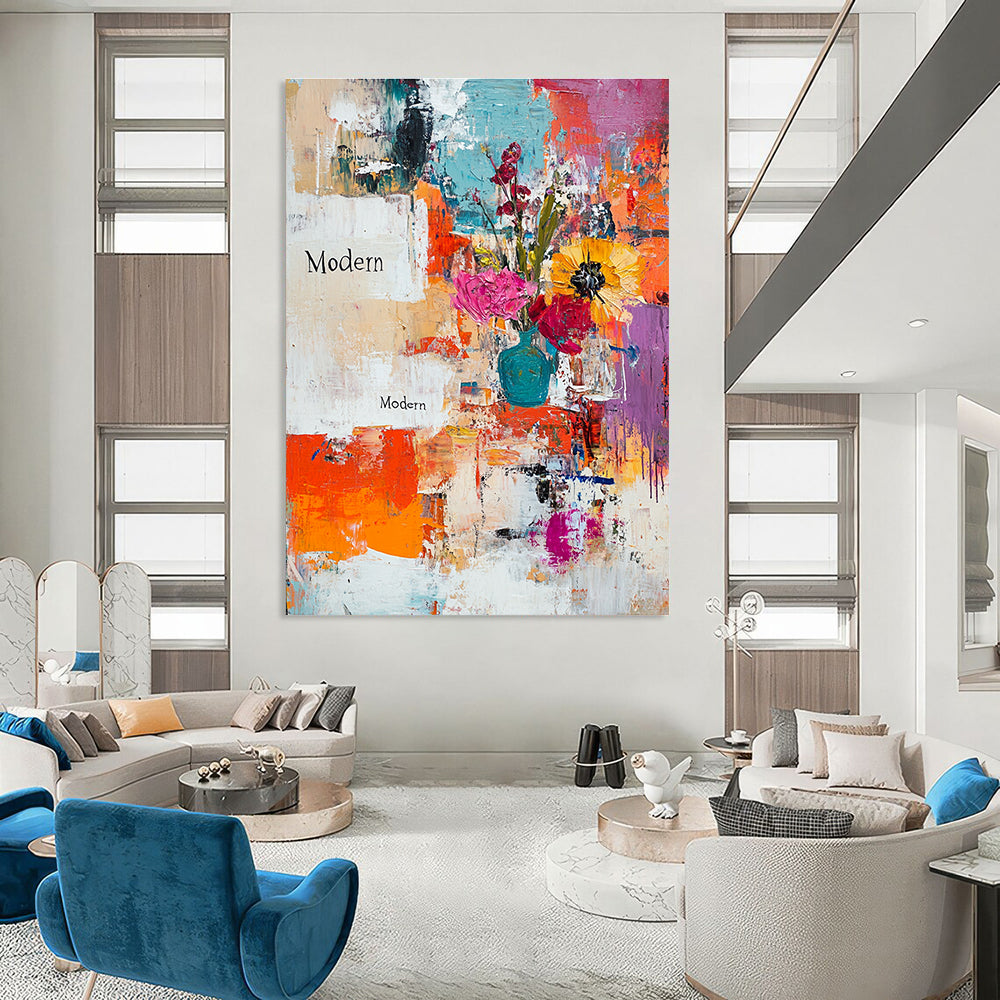 Modern Flower Vase Abstract Painting of Contemporary Florals GAB0159