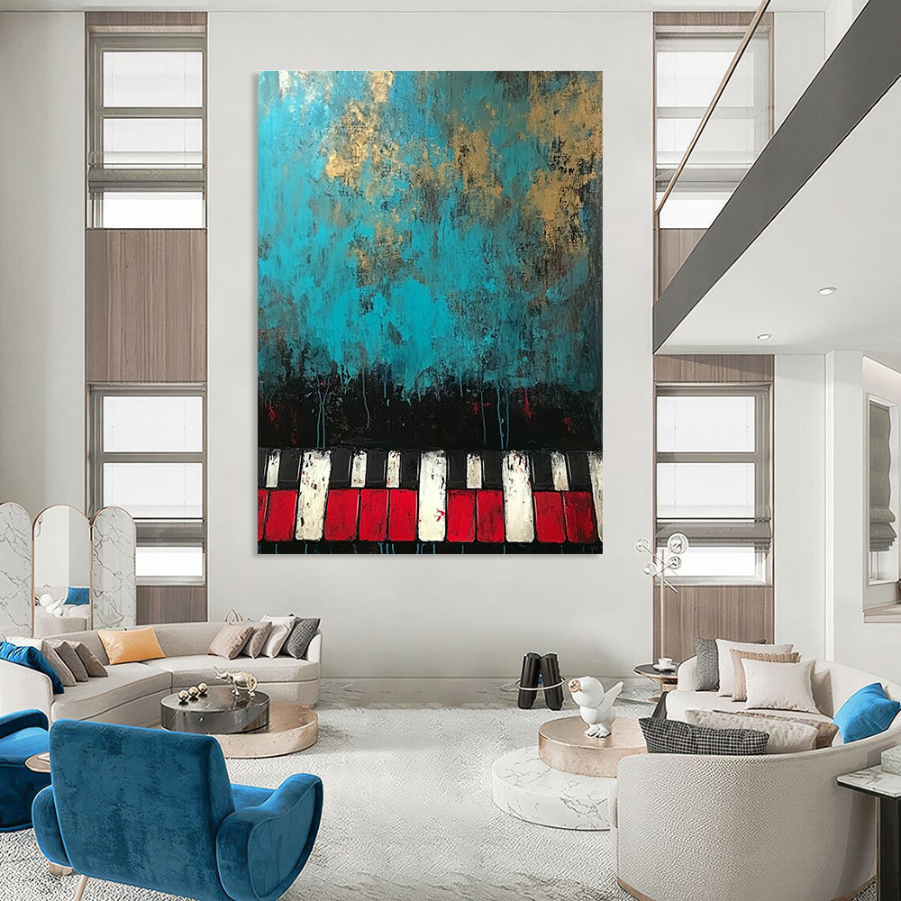 Creative Piano Keys Abstract Painting with Blue and Gold GAB0670