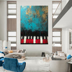 Creative Piano Keys Abstract Painting with Blue and Gold GAB0670
