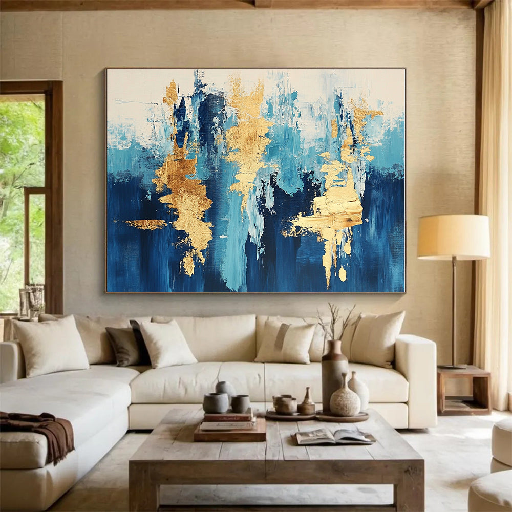 Blue - Gold Abstract Flow Painting with Fluid Luxury WINK373