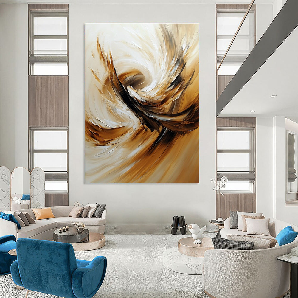Swirling Brown Feathers Abstract Painting for Luxury - Styled Lounges GAB1109
