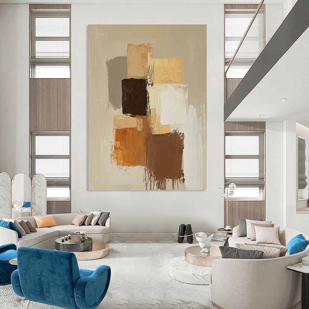 Neutral Color Block Abstract Painting for Scandinavian - Style Home Offices GAB1201
