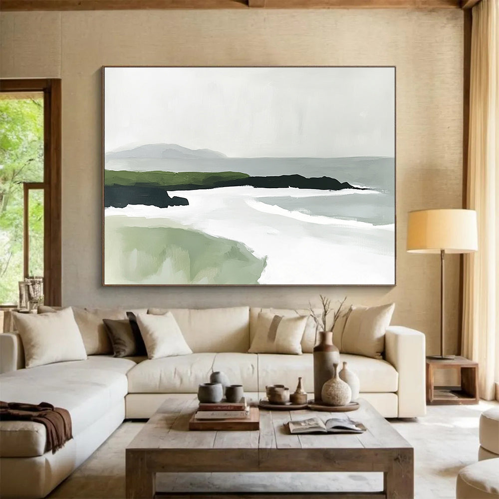 Minimalist Coastal Landscape with Subtle Color Blocks Abstract Painting ABS336