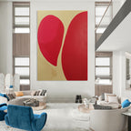 Geometric Red Shapes Abstract Painting on Beige GAB0674
