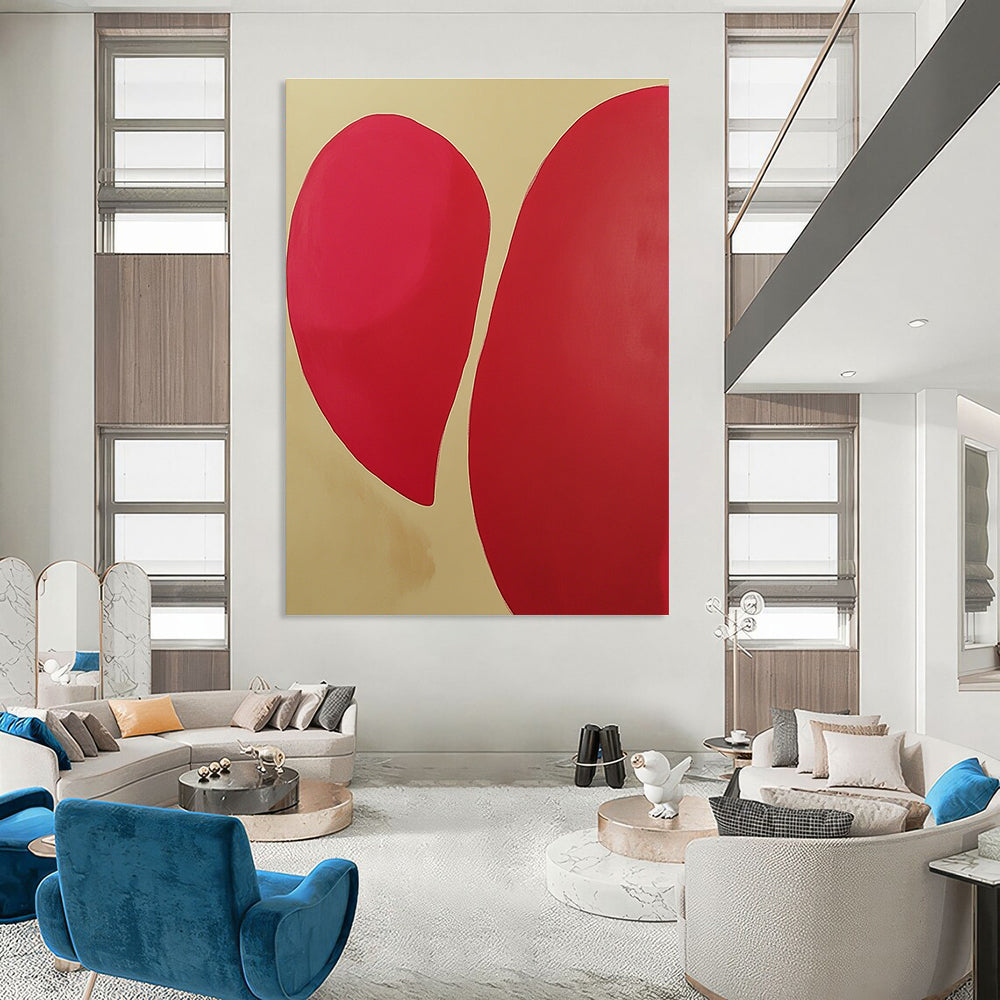 Geometric Red Shapes Abstract Painting on Beige GAB0674