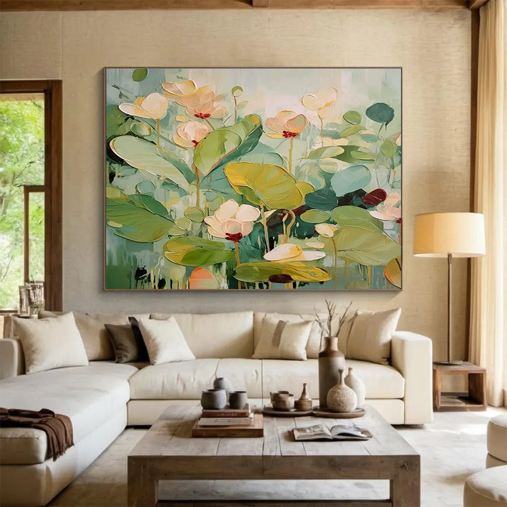Pastel Water Lilies Abstract Painting for Charming Spaces YHT088