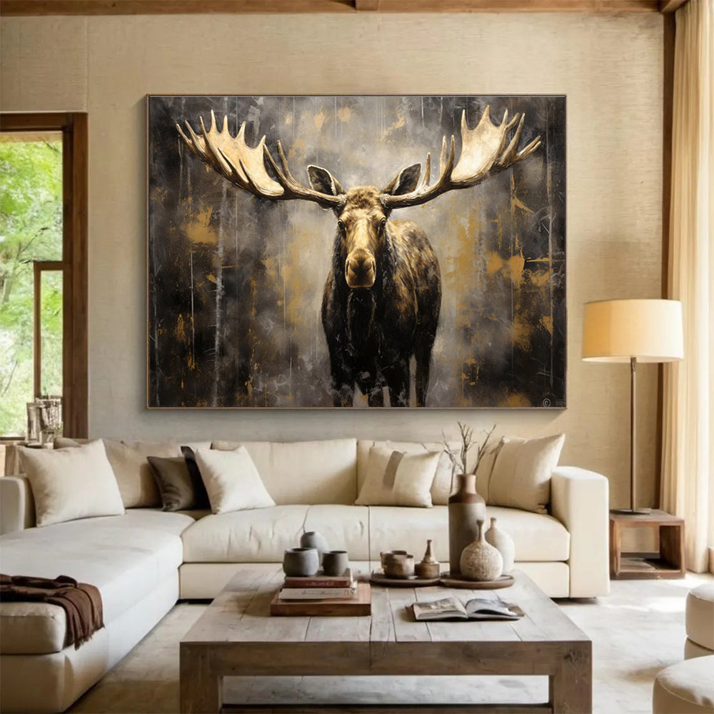 Moose Portrait Abstract Painting for Rustic - Chic Interiors YHT078
