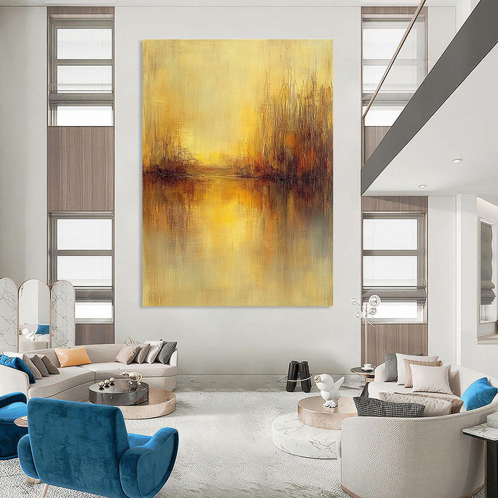 Golden River Landscape Abstract Painting for Rustic - Style Wine Cellars GAB1279