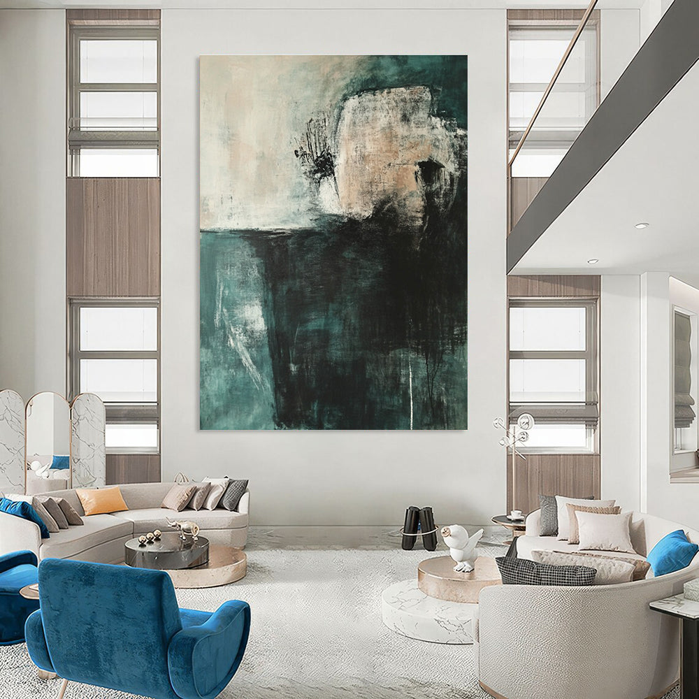 Teal and Gray Abstract Painting for Calm Interiors GAB0729