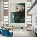 Teal and Gray Abstract Painting for Calm Interiors GAB0729