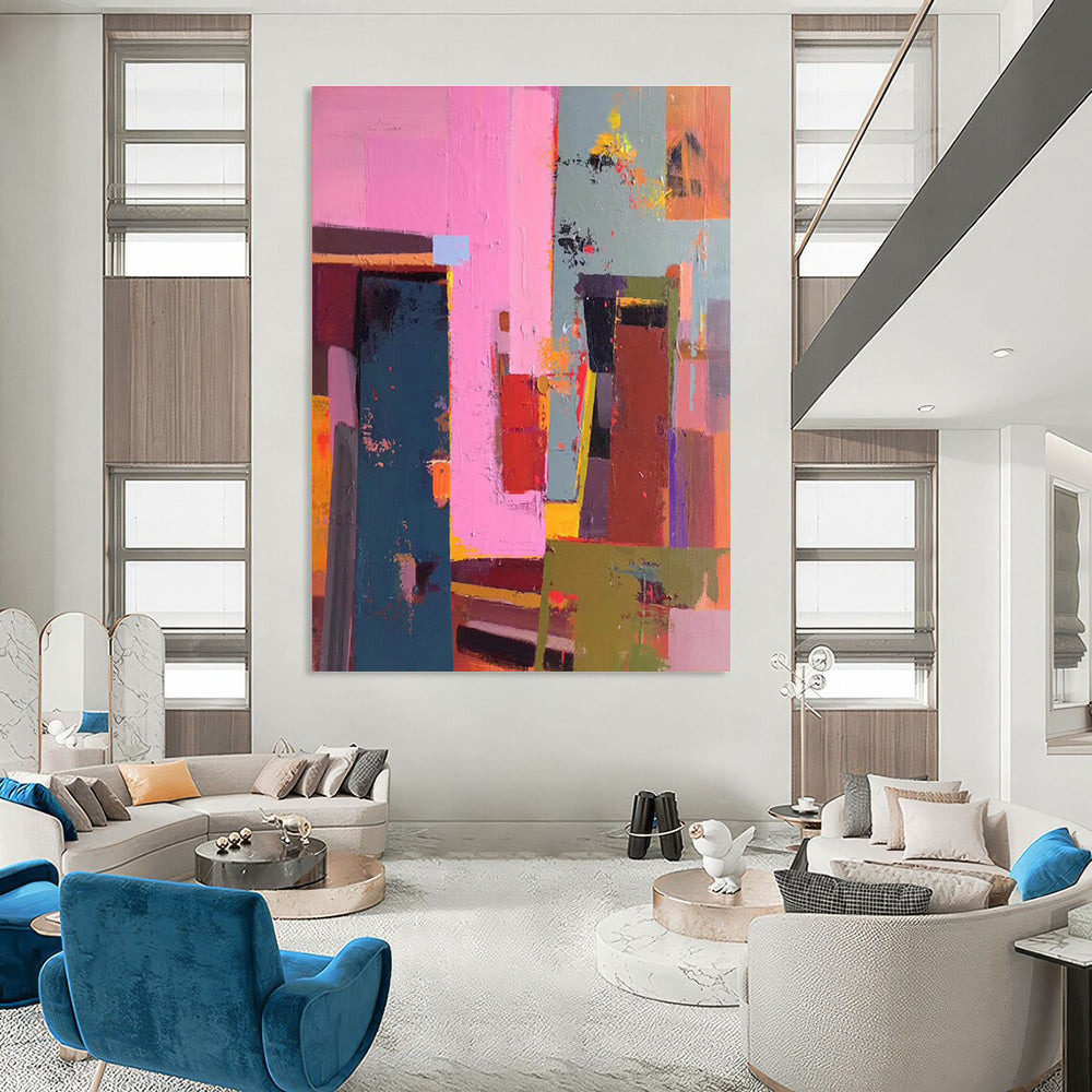 Colorful Geometric Abstract Painting for Modern Office Lounges HENG050
