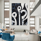 Black and White Organic Shapes Abstract Painting with Textured Surfaces GAB0056