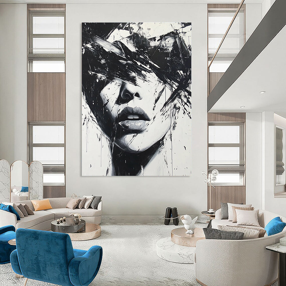 Black and White Abstract Portrait - Expressive Figurative Abstract Art GAB0449