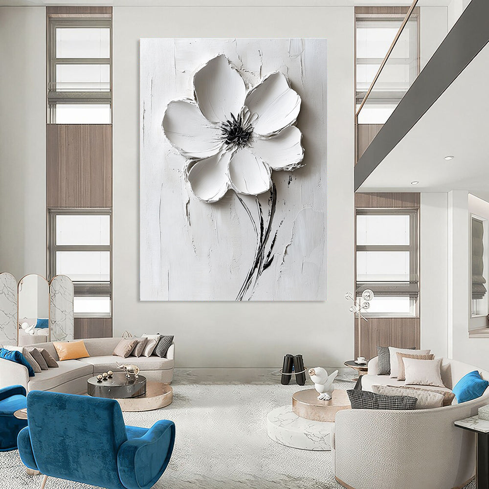 White Flower Relief Abstract Painting for Minimalist Bedrooms GAB1000