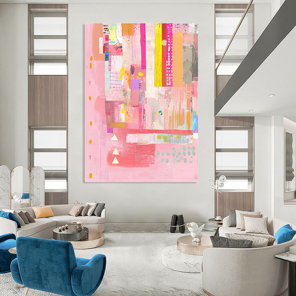 Pink Patchwork Collage Feminine Textile Abstract Painting GAB0244