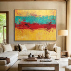 Yellow, Blue, and Red Abstract Painting with Textured Layers ABS428