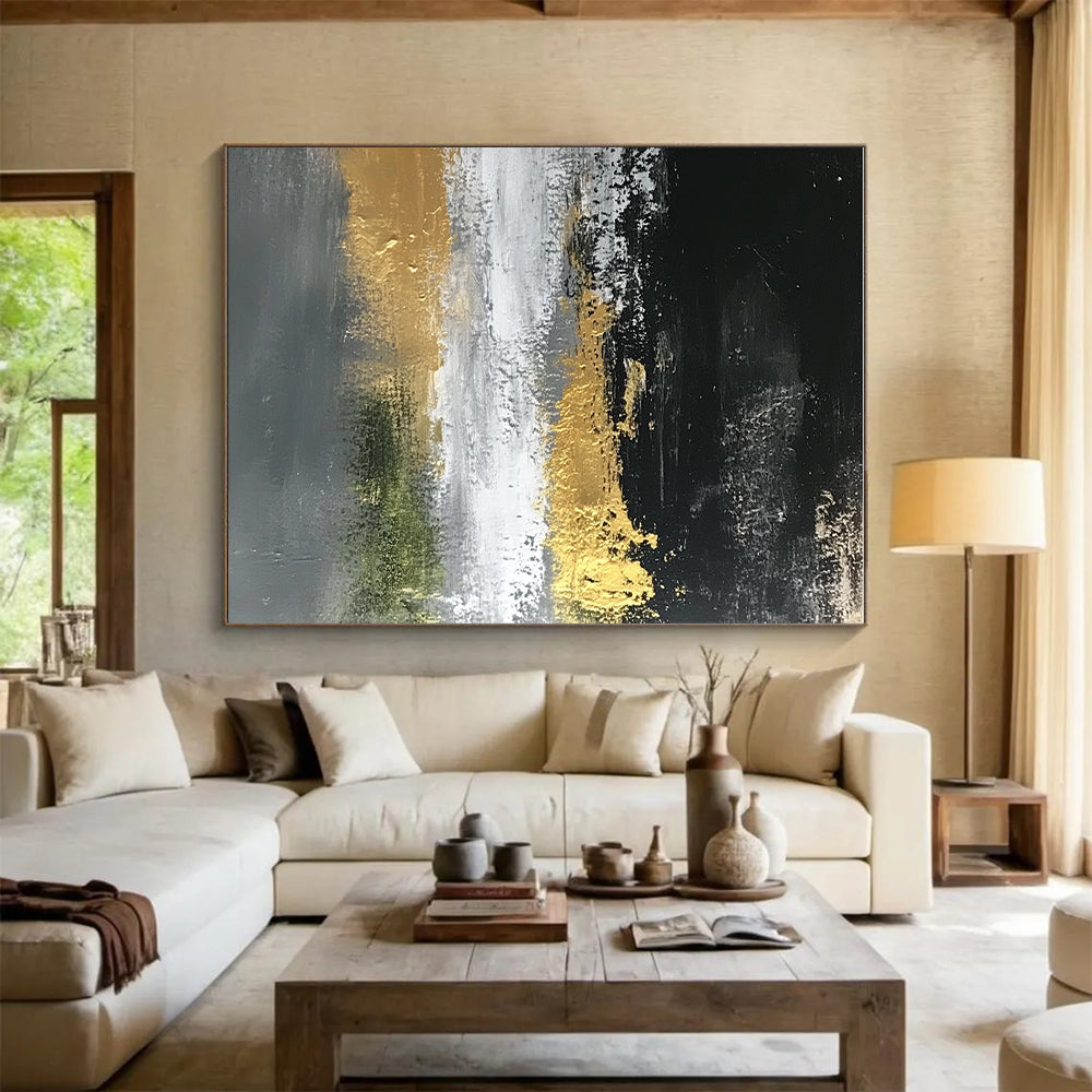 Black, Gold, and Gray Abstract Painting with Luxe Accents WINK248