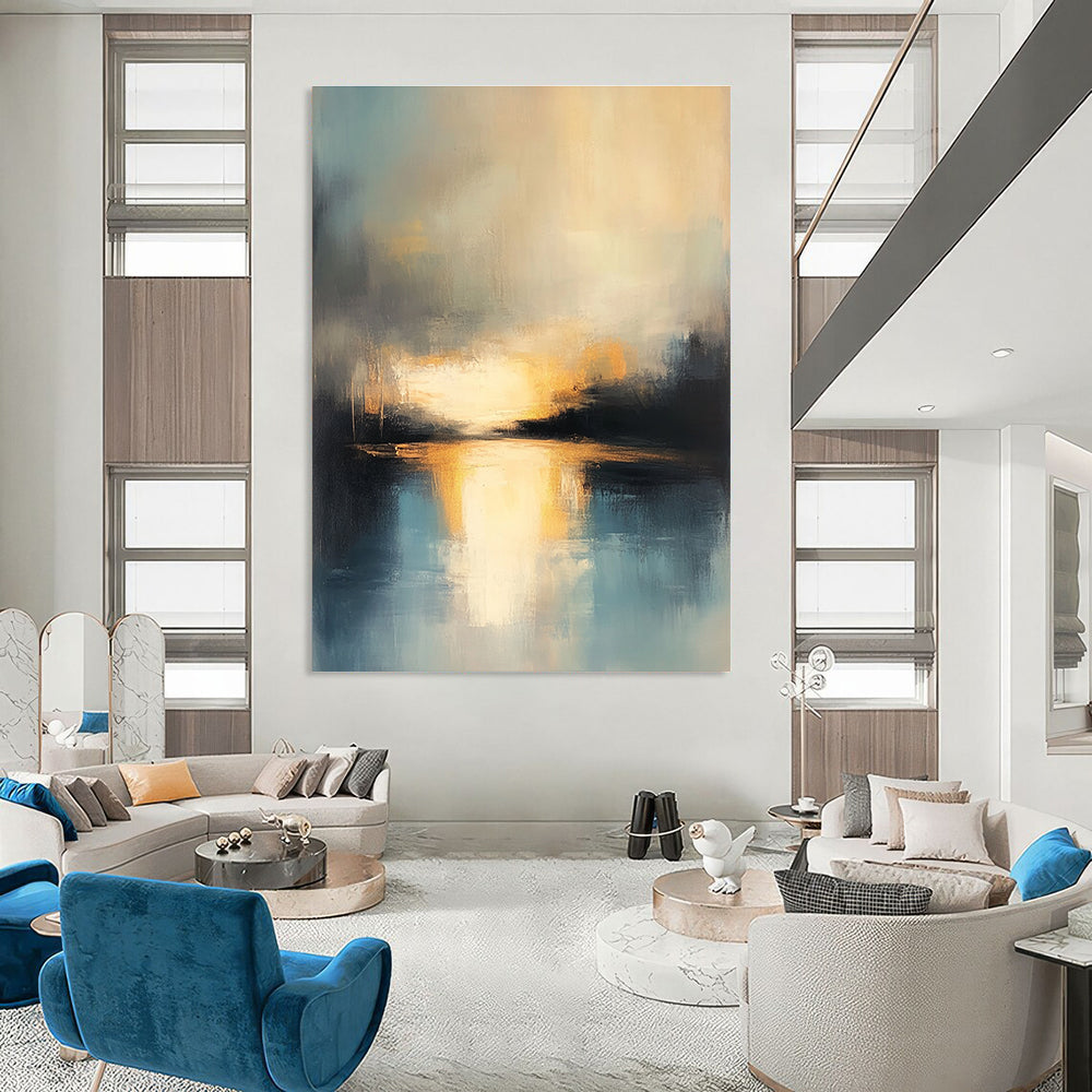Sunset Lake Abstract - Dramatic Sky and Water Art GAB0537