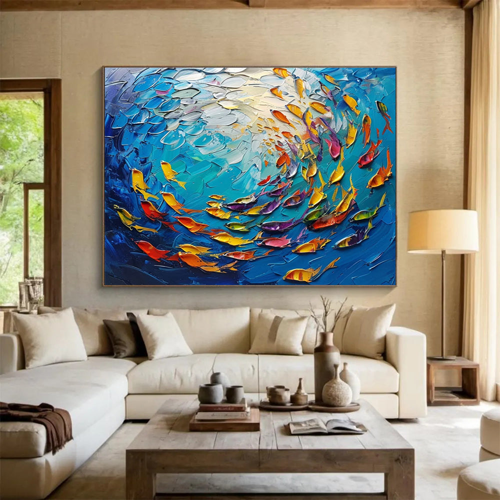 Colorful Fish Abstract Painting for Nautical - Themed Restaurants YHT199