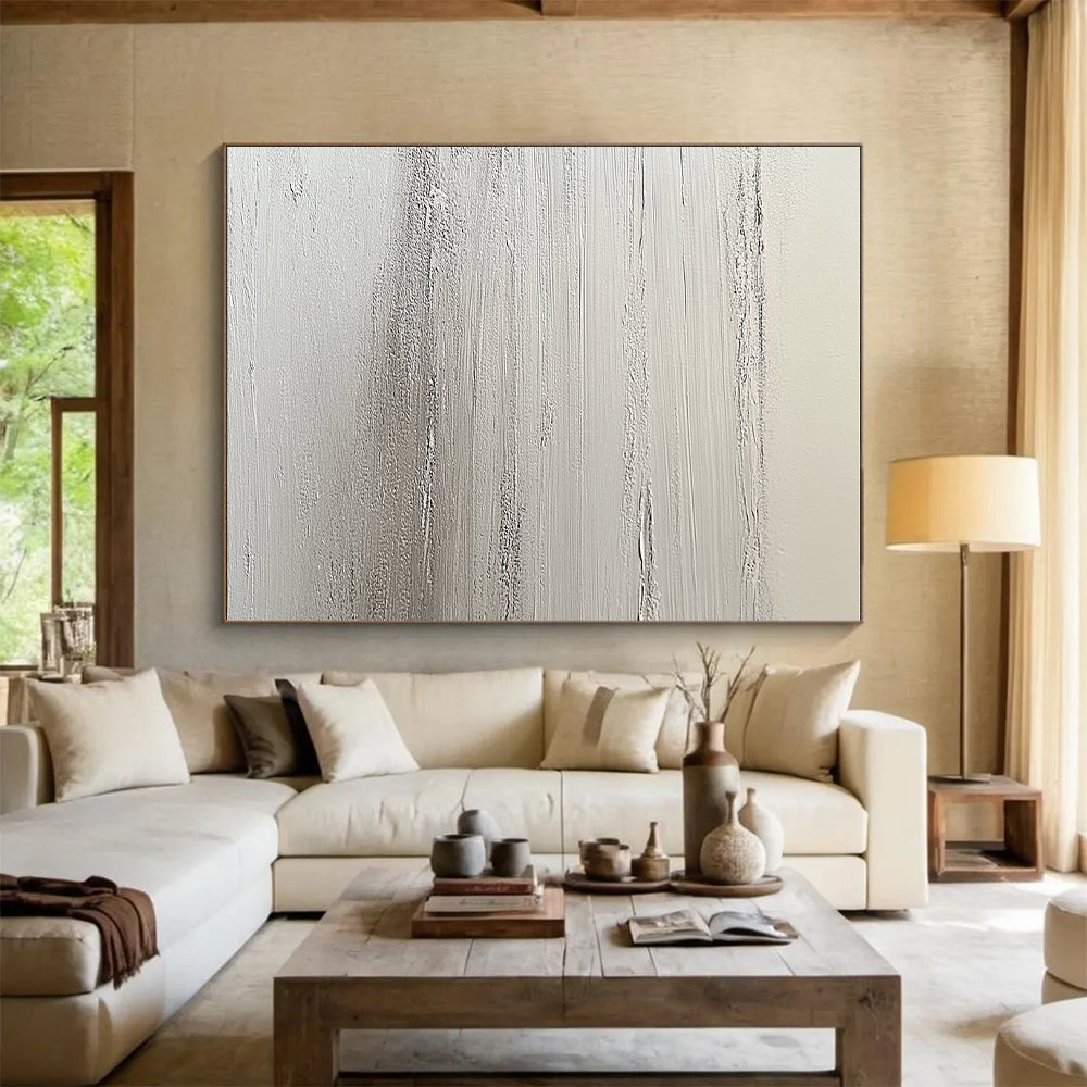 White Textured Layers Abstract Painting with Minimalist Depth WINK129