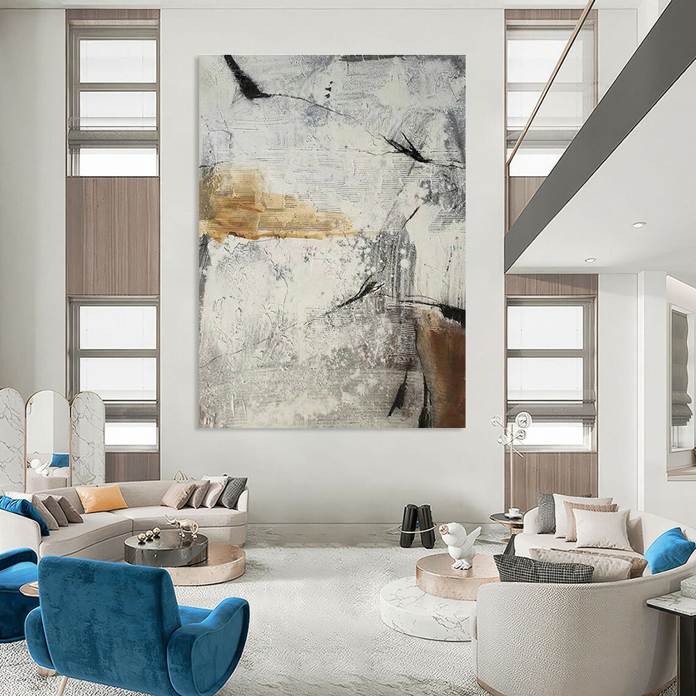 Gray and Beige Abstract Textures Painting for Industrial - Chic Spaces HENG338