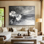 Monochrome Floral and Sea: Contrasting Textures of Flowers and Waves Abstract Painting ABS177
