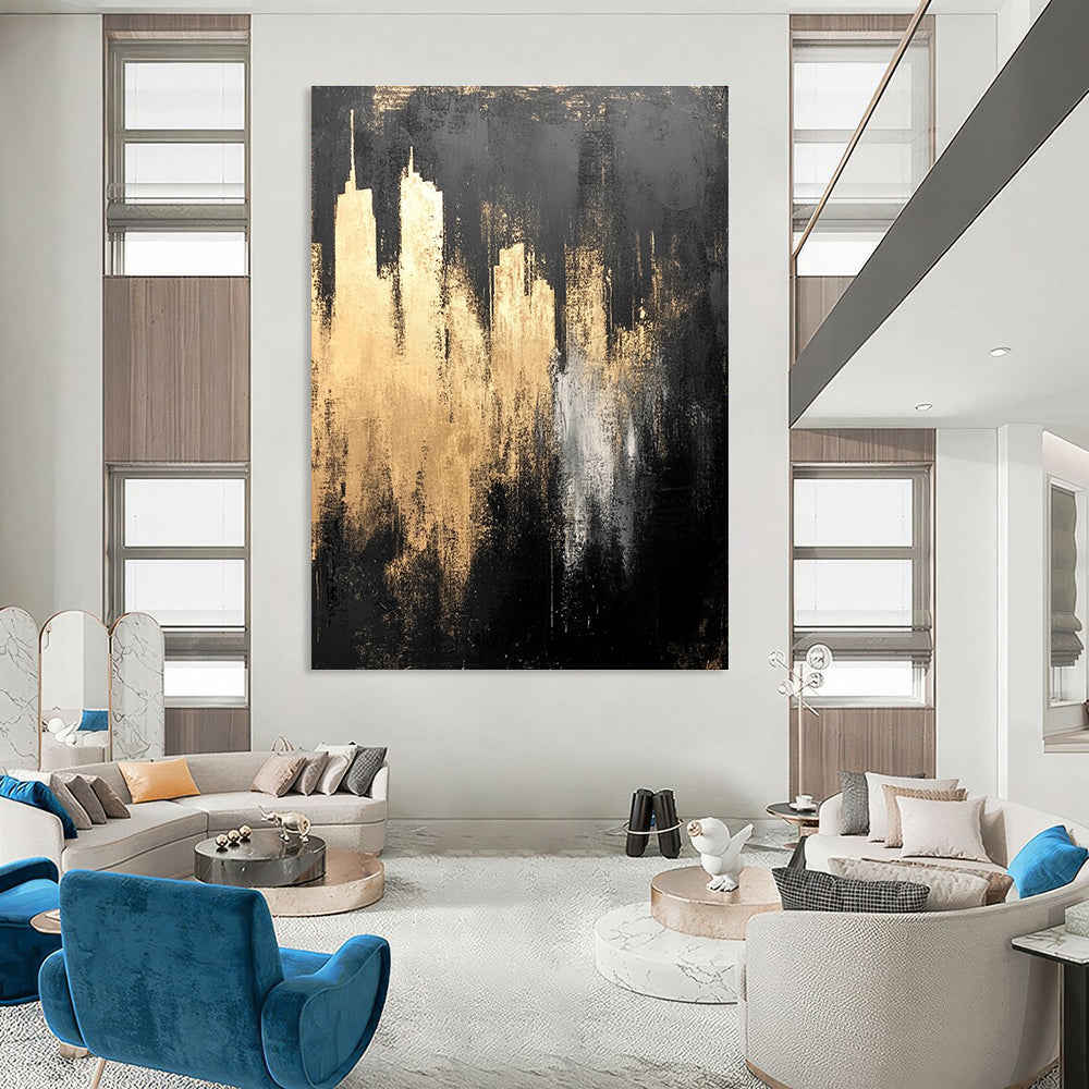 Golden Cityscape Abstract - Luxurious Urban Abstract Painting GAB0647