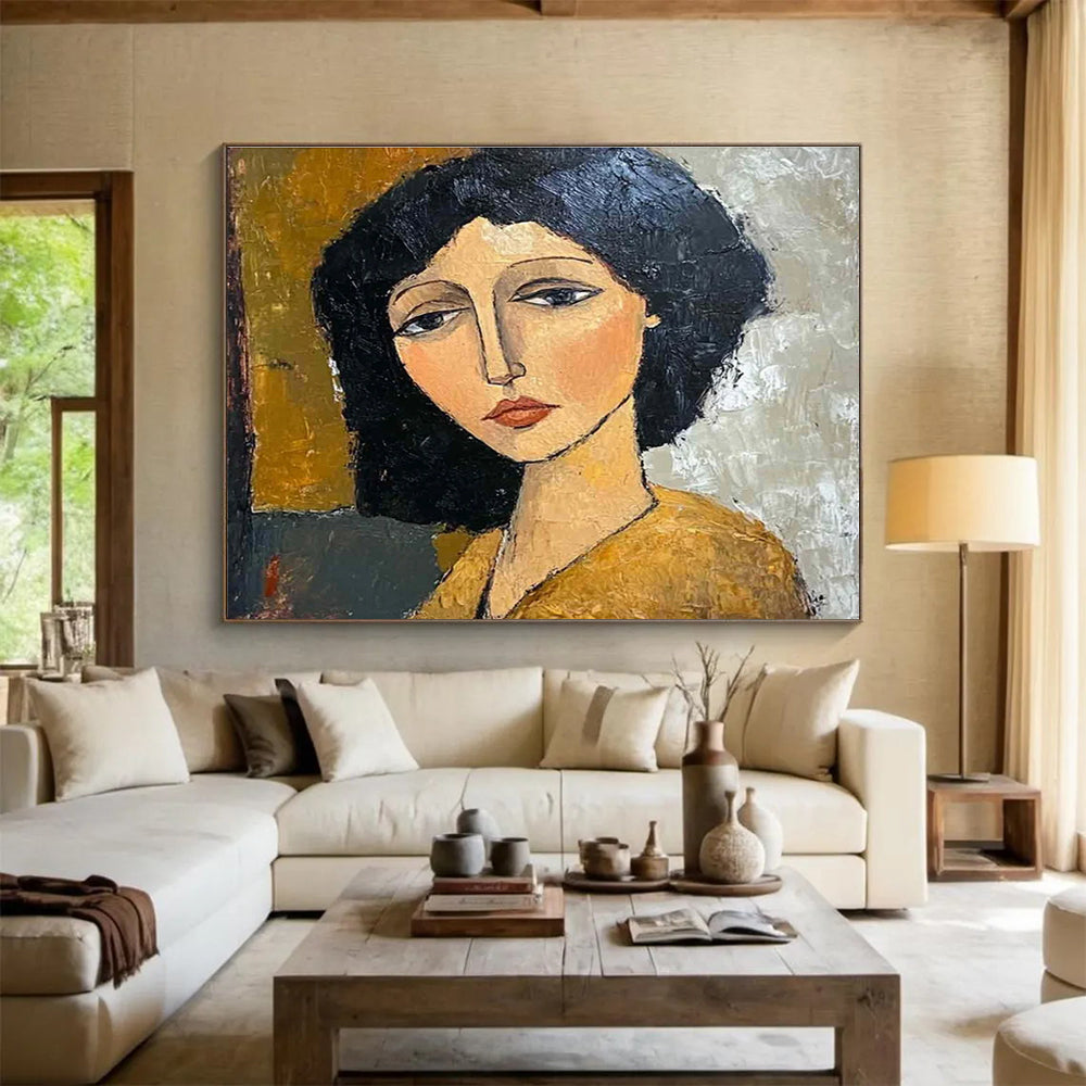 Stylized Portrait Abstract Painting for Artistic Home Libraries YHT248