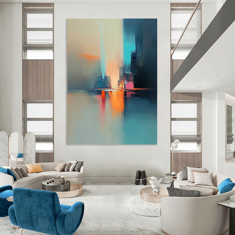 Colorful Cityscape Reflection Vibrant Urban Abstract Painting GAB0227