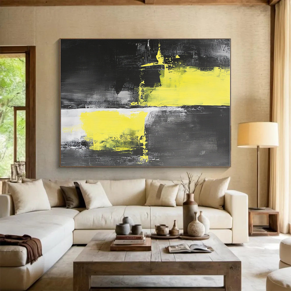 Yellow Black Gray Abstract Painting with High - Contrast Energy WINK505