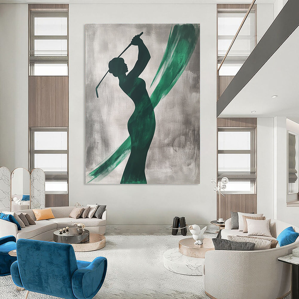 Golf Player Silhouette Abstract Painting of Athletic Grace GAB0201