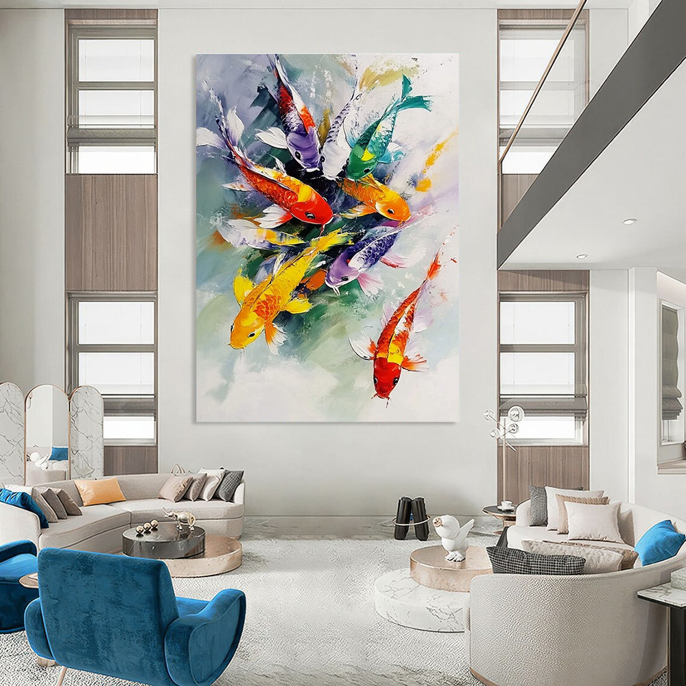 Colorful Koi Fish Painting of Vibrant Aquatic Energy GAB0146