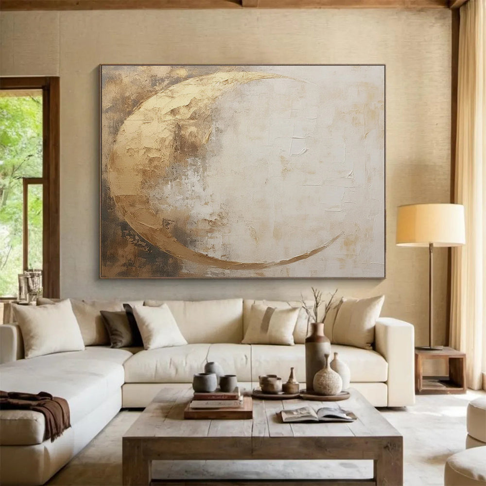 Golden Crescent Abstract Painting for Elegant Interiors YHT080