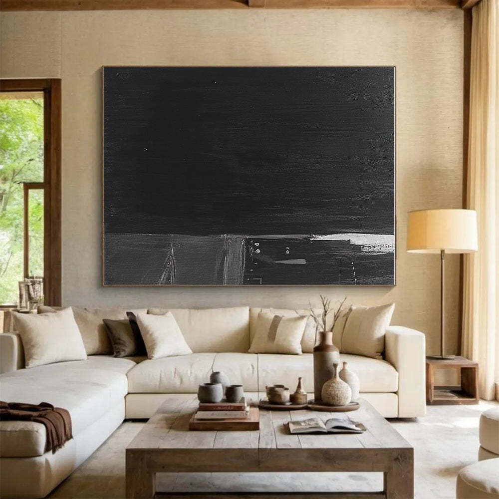 Dark Black Urban Alley Abstract Painting with Mysterious Ambiance WINK016