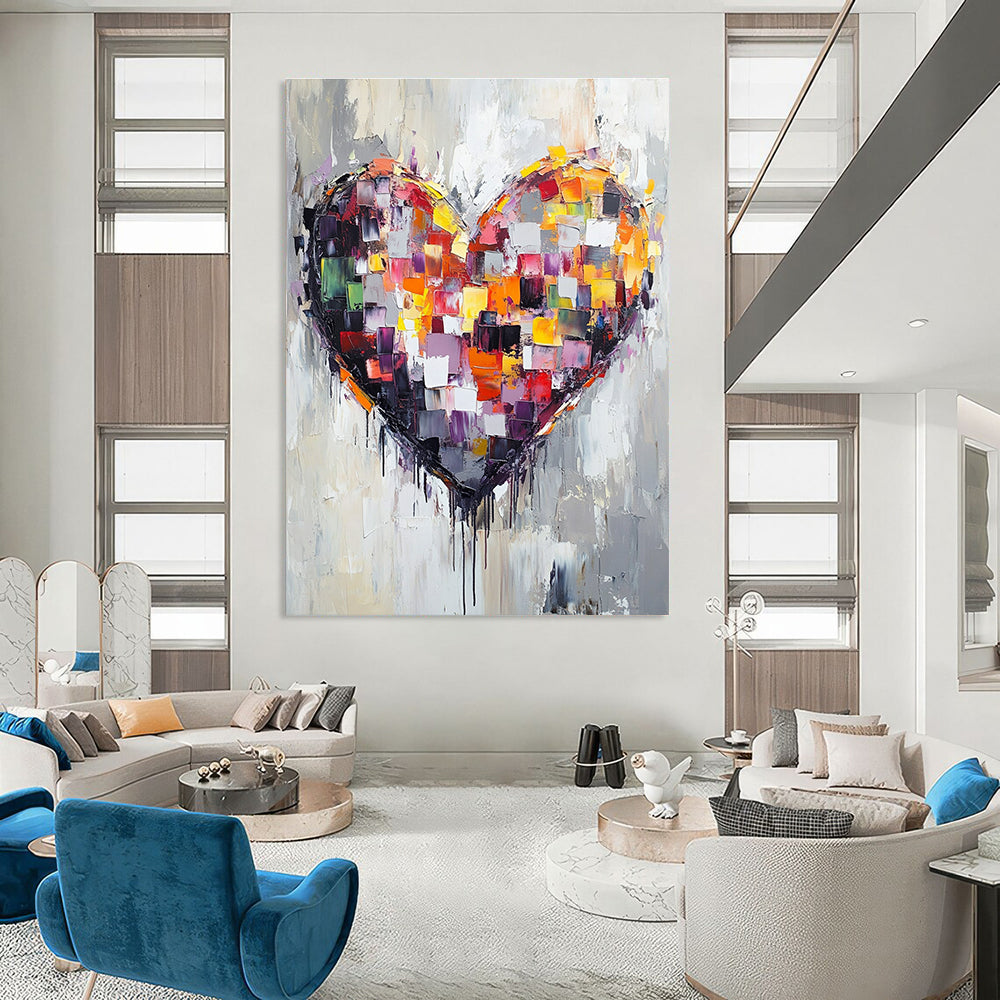 Colorful Patchwork Heart Abstract Painting for Romantic - Themed Cafes GAB1041