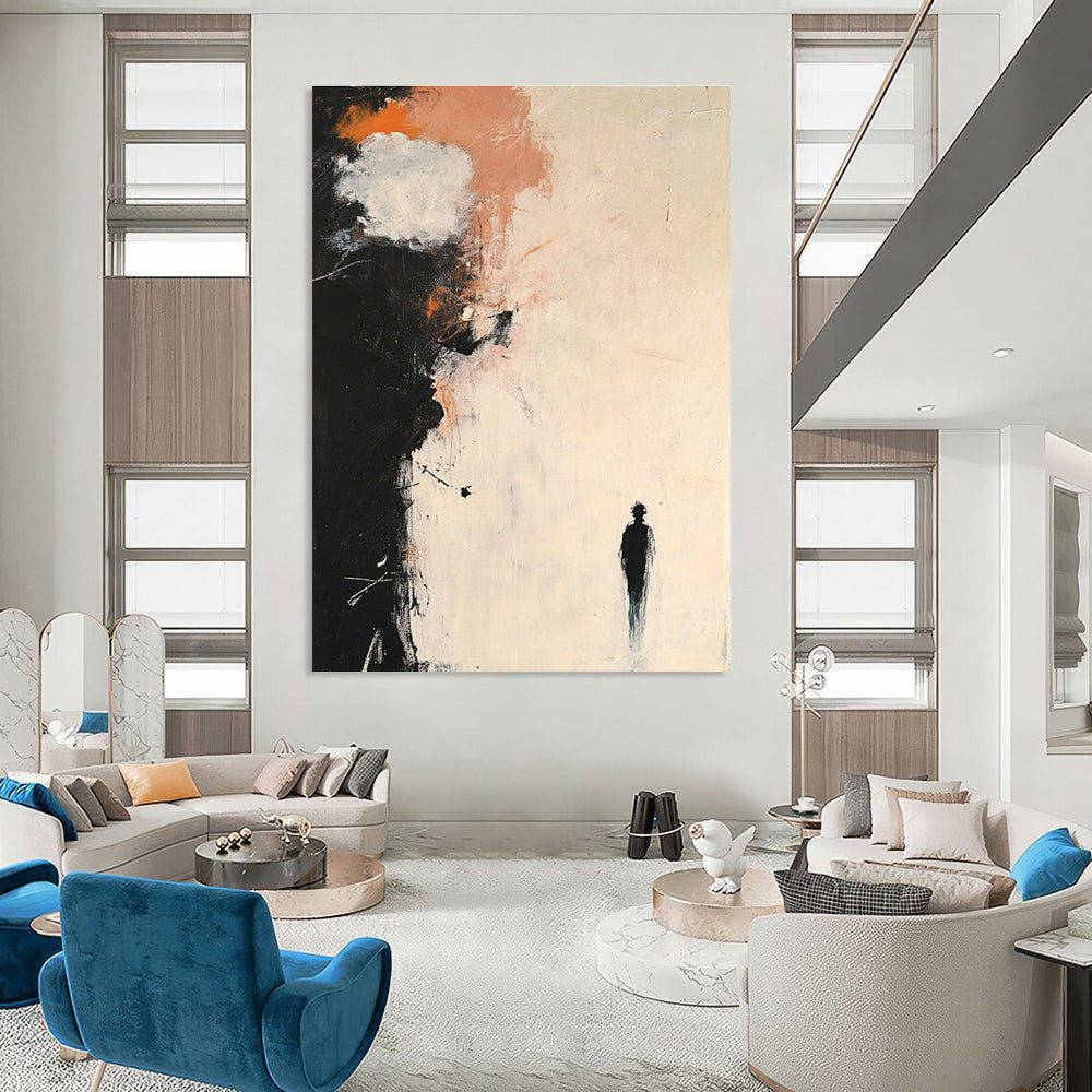 Thought - Provoking Solitary Figure Abstract Painting for Contemplative Spaces GAB0686