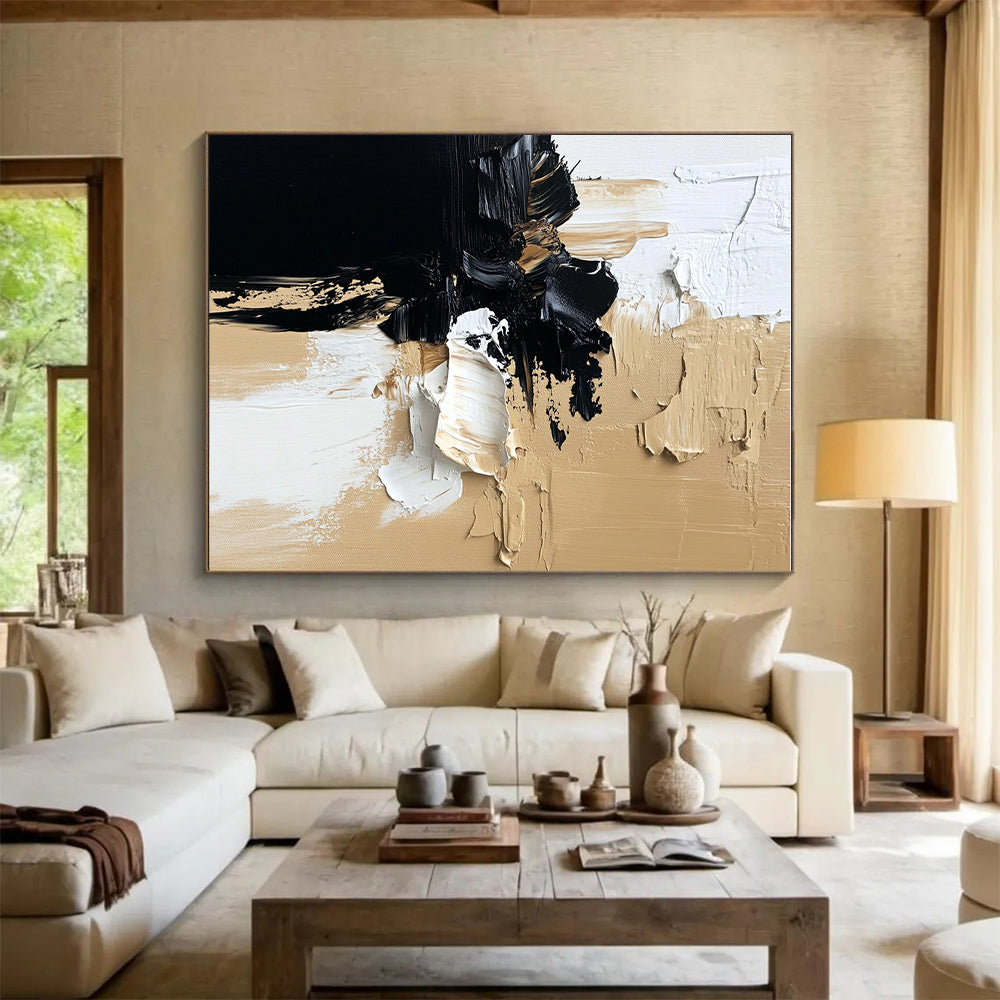Textured Beige - Black Abstract Painting with Tactile Harmony WINK363